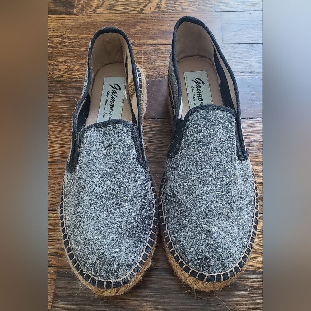 Gray glitter slip.on espacrilles never worn.